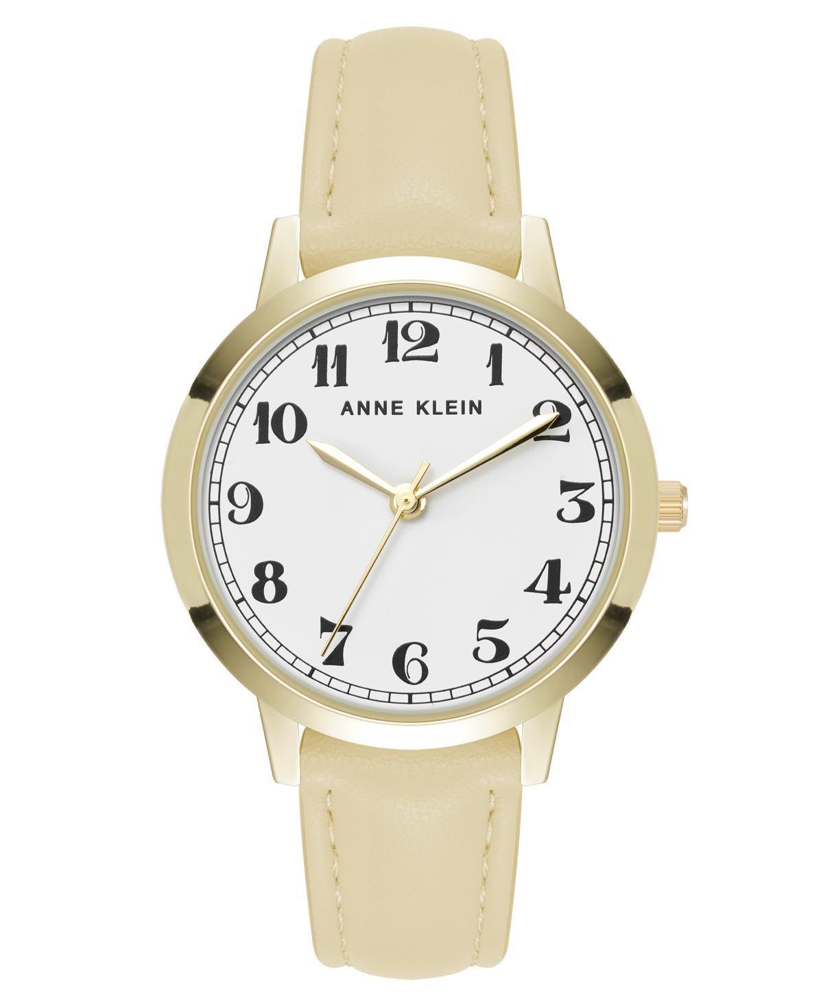 Anne Klein Women's Quartz Casual Cream Polyurethane Leather And Gold-tone Metal Alloy Boyfriend Watch, 34mm In Cream,gold-tone