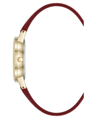 Women's Quartz Casual Red Polyurethane Leather and Gold-Tone Metal Alloy Boyfriend Watch, 34mm