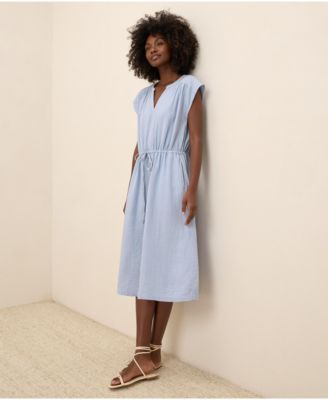 Women's Organic Cotton Coastal Double Gauze Tie Waist Midi Dress