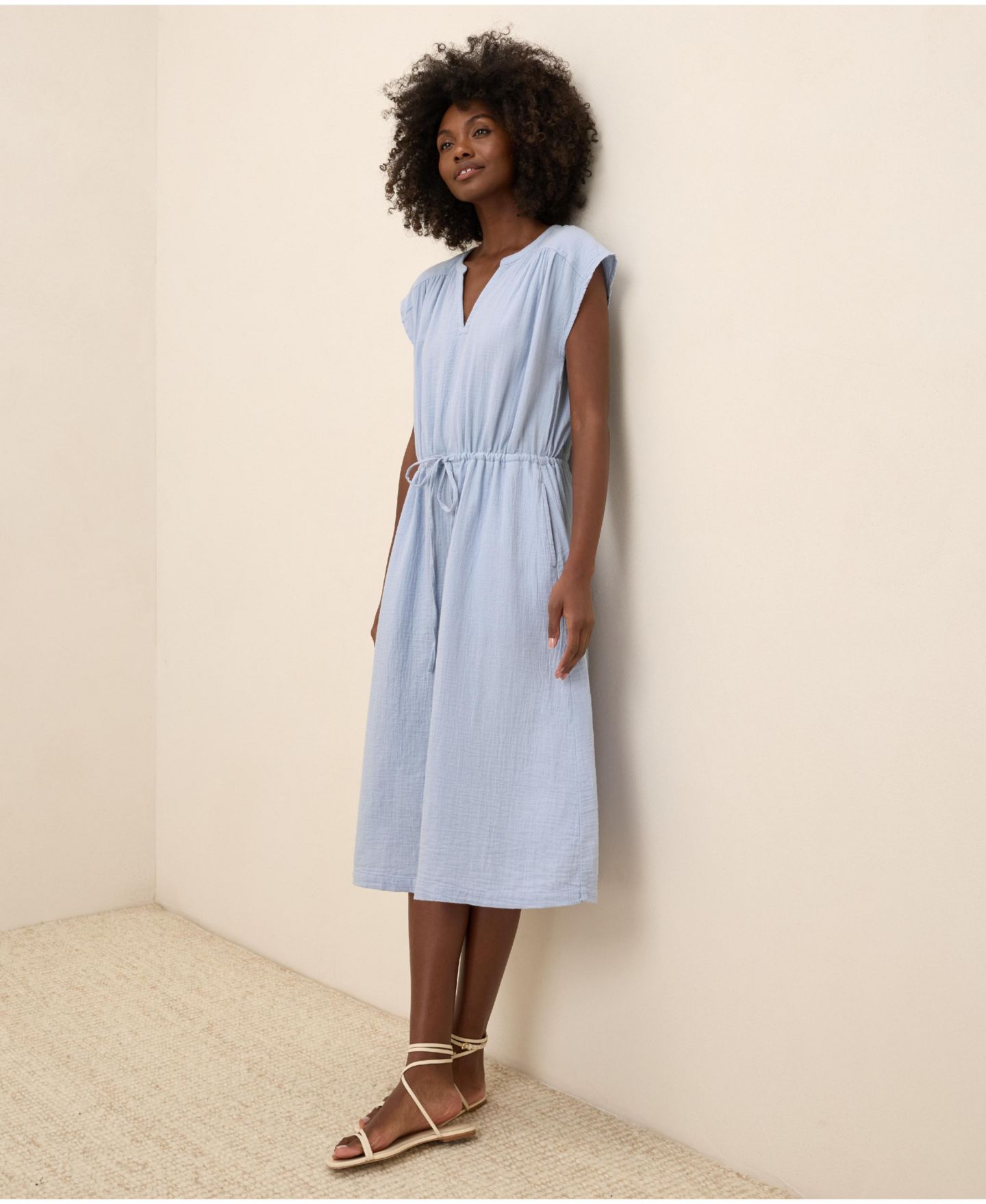 Женское платье Pact Organic Cotton Coastal Double Gauze Tie Waist Midi, цвет: Синий — фото 2