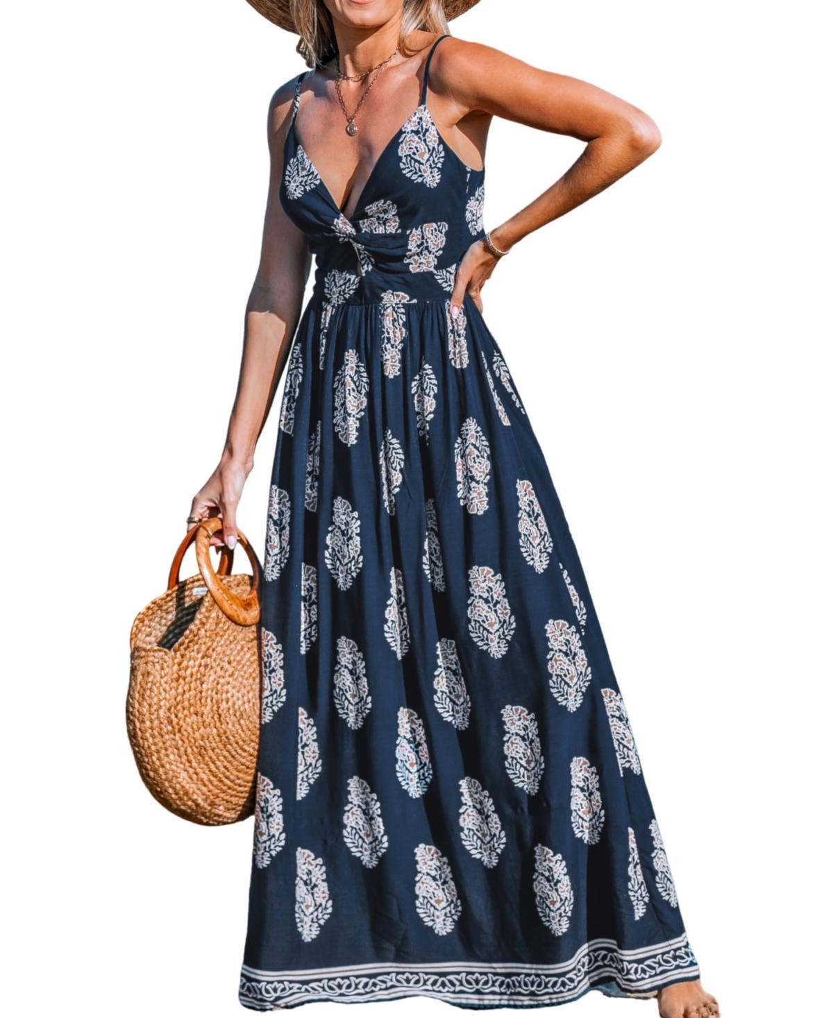 Women's Navy Ornate Keyhole Maxi Beach Dress - Dark blue
