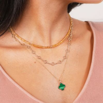 Malachite Clover Charm 14K Gold - 14 millimeters