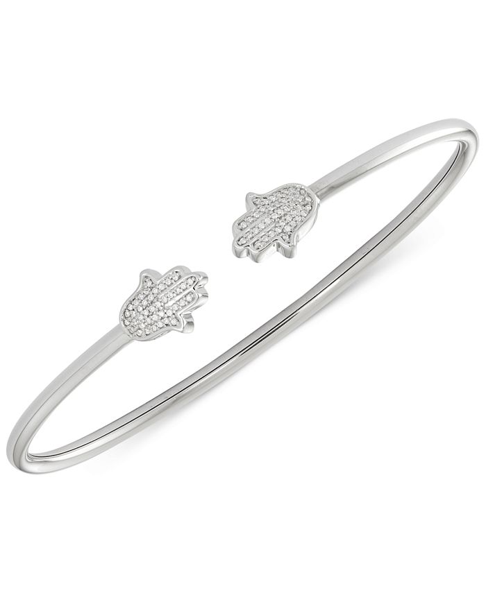 Wrapped Diamond Hamsa Bangle Bracelet (1/6 ct. t.w.) in Sterling Silver ...