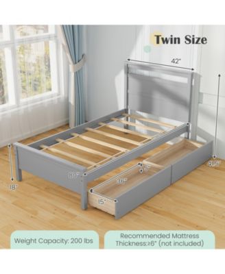 Twin Size Wooden Bed Frame with 2 Drawers for Teens and Adults