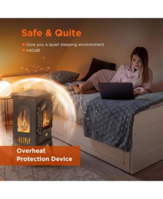 Electric Fireplace Stove, Freestanding Fireplace Heater with Realistic Flame, 1000/1500W Fireplace Heater, Overheating Safety Device, Thermostat, Adjustable Flame Brightness