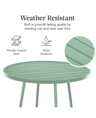 3-Piece Steel Patio Bar Height Round Bistro Set w/ Backless Stools, Slatted Design