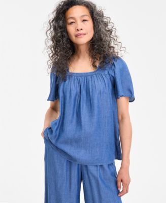 売れ筋商品|||スタイルアンドコー カットソー トップス レディース Women's Smocked Square-Neck Top, Exclusively at Macy's Deep Black Style & Co Women's Smocked Square-Neck Top, Exclusively at