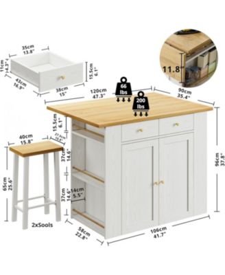 Kitchen Island with Stools, Large Countertop with Drop-Leaf