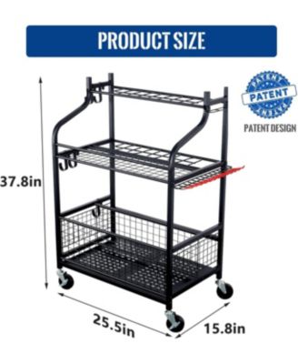 Yard Tool Rack with Wheels, Garage Organizers and Storage Holder for Yard Tools Garden Tool Organizer