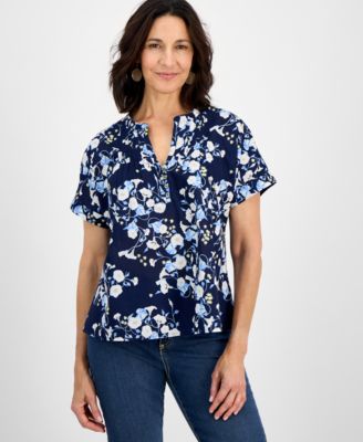 Style & Co - Women's Cotton Pintucked Camp Top, Exclusively at Macy's