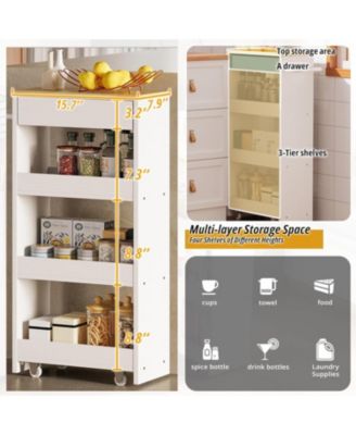 Slim Storage Rolling Cart with Drawer and Wheels and Handle