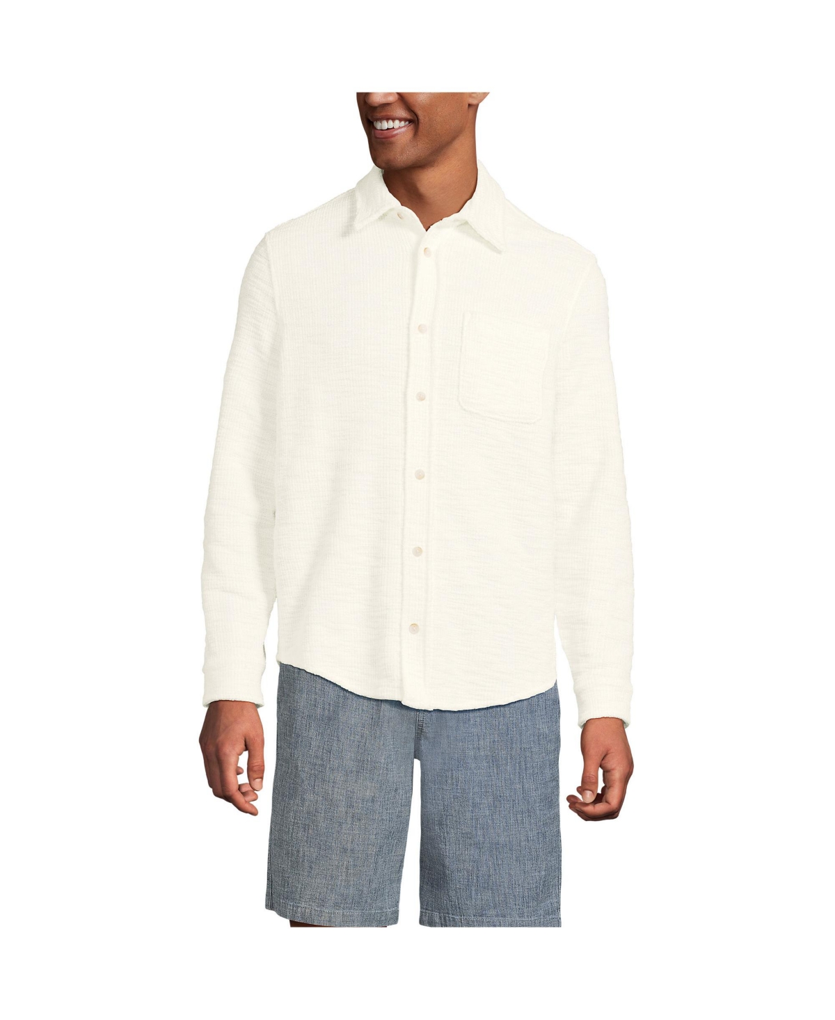 Men's Long Sleeve Knit Boucle Button Through Shirt - Classic vanilla