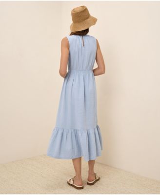 Women's Organic Cotton Coastal Double Gauze Tiered Midi Dress