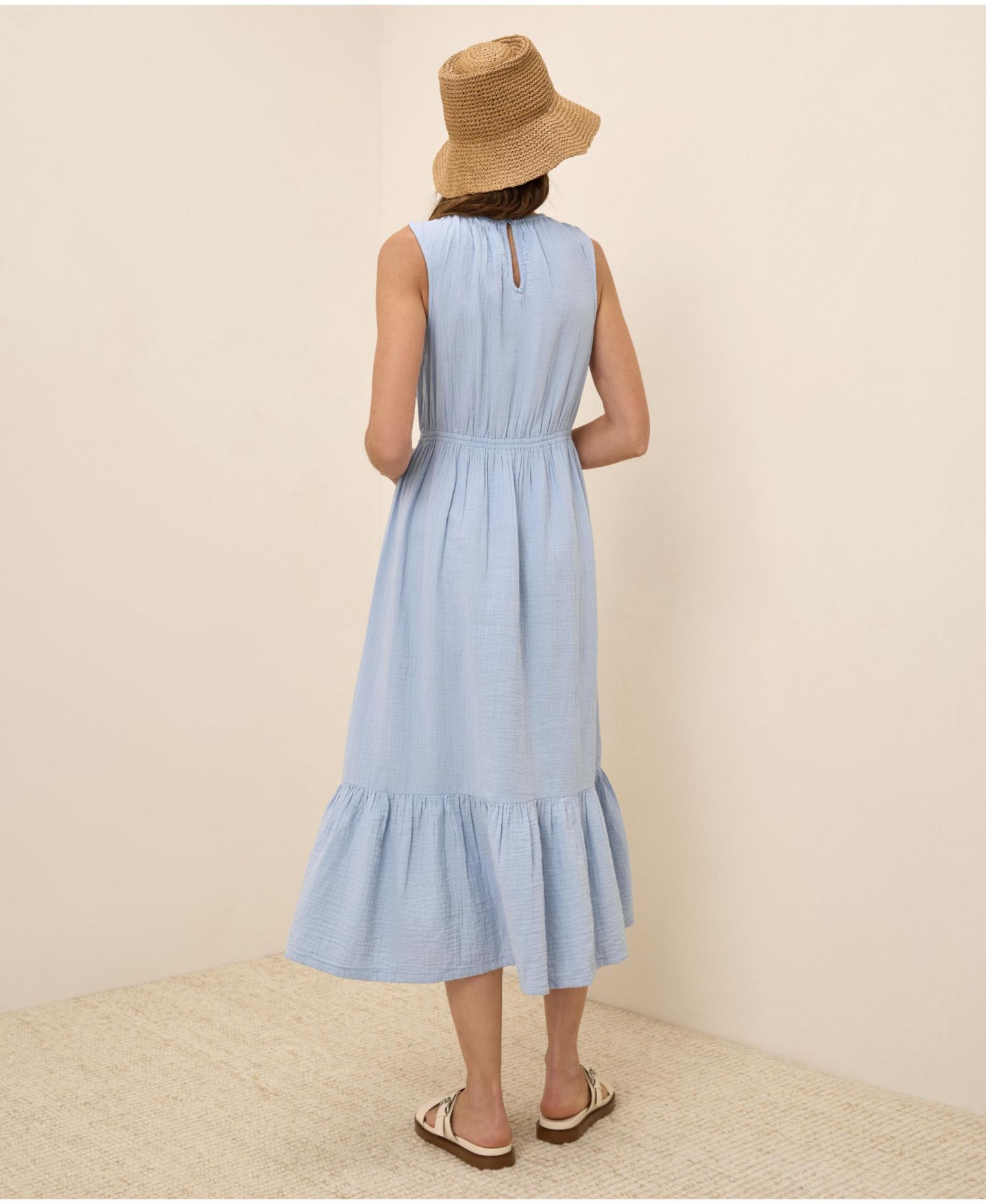 Женское платье Pact Organic Cotton Coastal Double Gauze Tiered Midi, цвет: Синий — фото 4