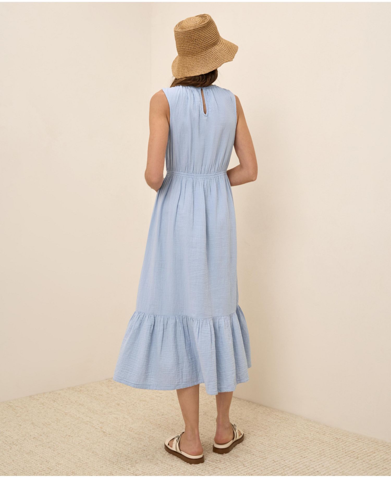 Women's Organic Cotton Coastal Double Gauze Tiered Midi Dress