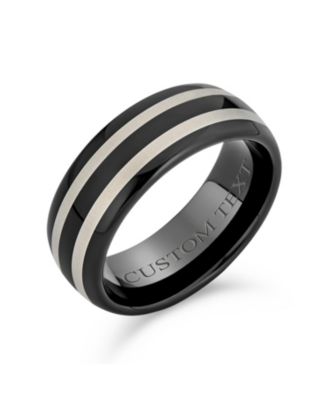 Simple Dome Black Silver Two Tone Center Stripe Titanium Eternity Band Ring 8MM
