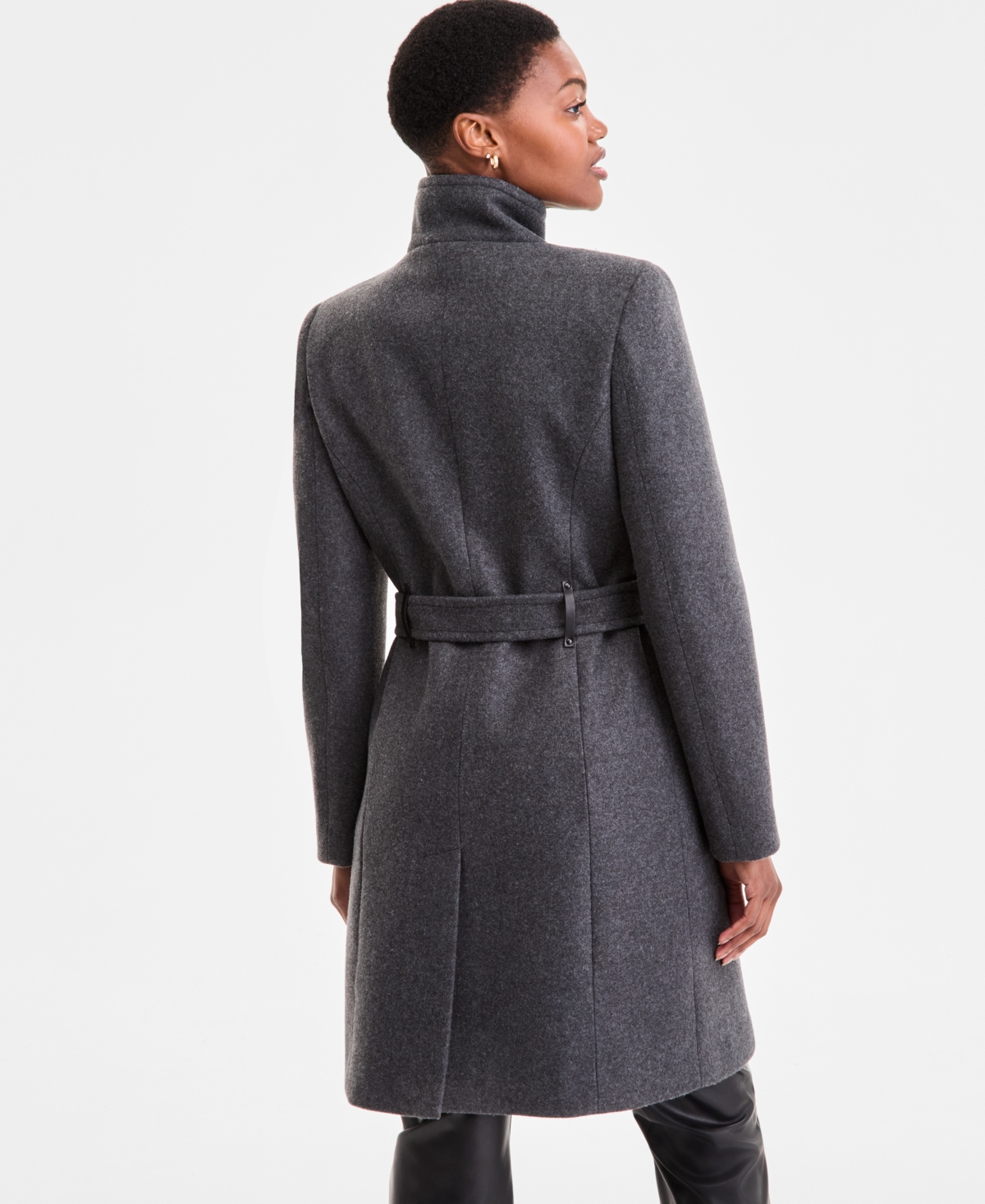Dkny Women's Asymmetric Front-zip Belted Coat, Exclusively At Macy's In Gray