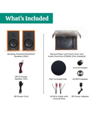 Montrose – Wireless vinyl player with Berkeley Bluetooth speakers, 1" tweeter, 3" driver – natural acoustics, sleek black design.