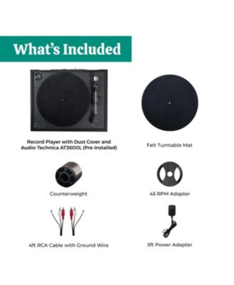 Montrose Wireless Turntable with Audio-Technica Stylus, Bluetooth, MP3 Recording, Speed Control, Built-in Preamp