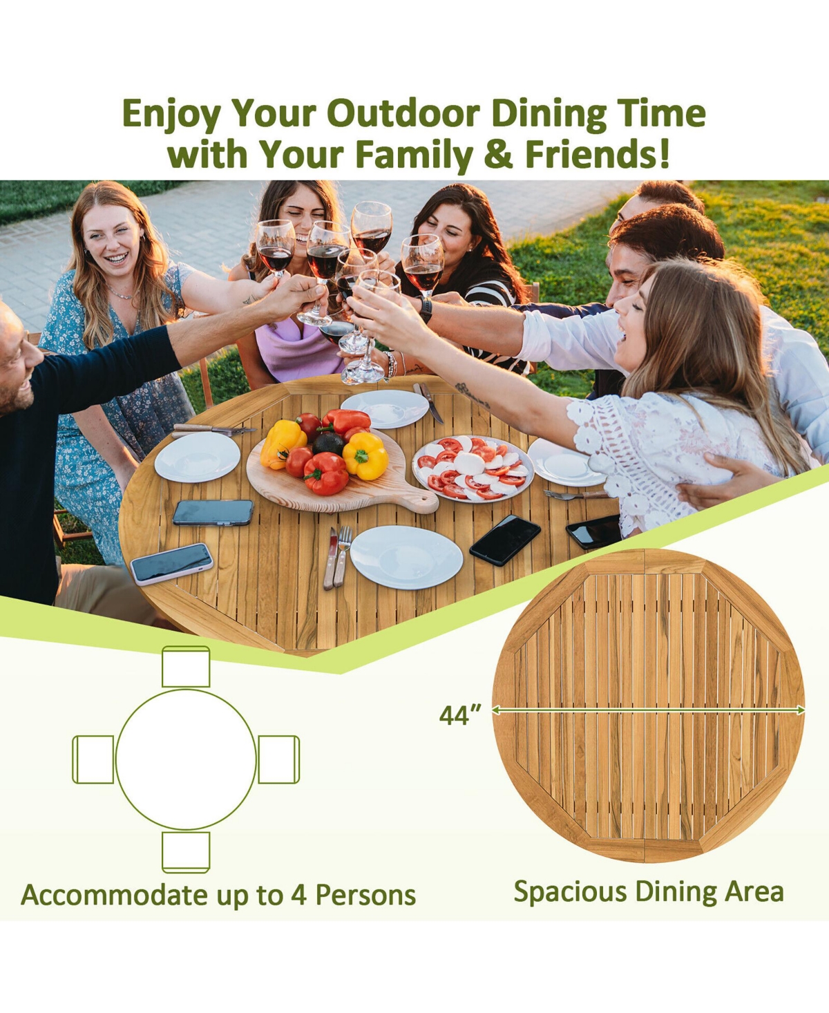 Gymax 5 Pcs Patio Dining Set Round Acacia Wood Table 4 Wicker Armchairs Outdoor Garden