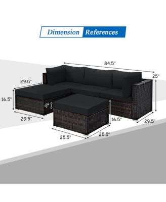 5PCS Patio Rattan Furniture Set Sectional Conversation Set Ottoman Table