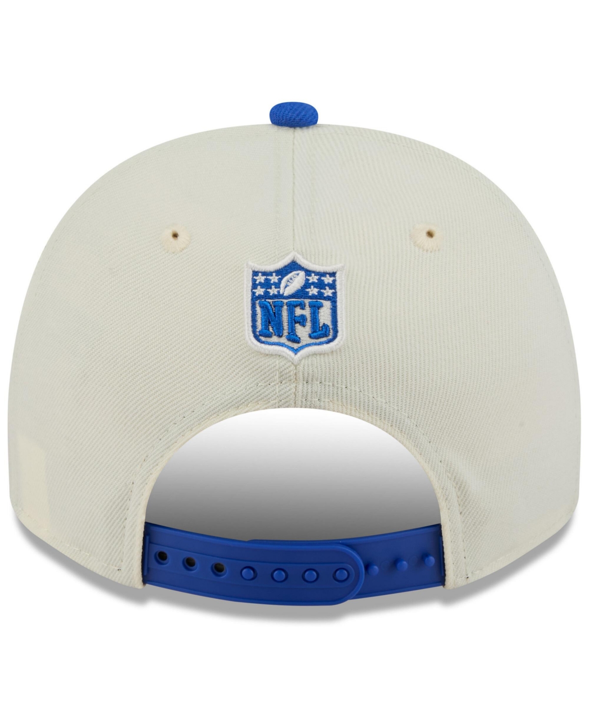 NEW ERA MEN'S CREAM/ROYAL LOS ANGELES RAMS 2025 NFL DRAFT A-FRAME 9FIFTY SNAPBACK HAT 