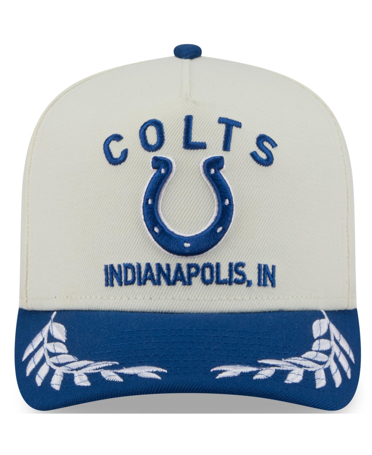 NEW ERA MEN'S CREAM/ROYAL INDIANAPOLIS COLTS 2025 NFL DRAFT A-FRAME 9FIFTY SNAPBACK HAT 