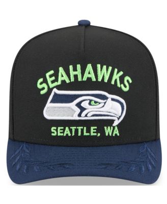 Men's Black/ College Navy Seattle Seahawks 2025 NFL Draft A-Frame 9FIFTY Snapback Hat