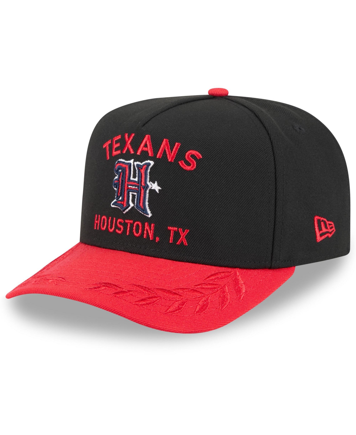 NEW ERA MEN'S BLACK/RED HOUSTON TEXANS 2025 NFL DRAFT A-FRAME 9FIFTY SNAPBACK HAT 