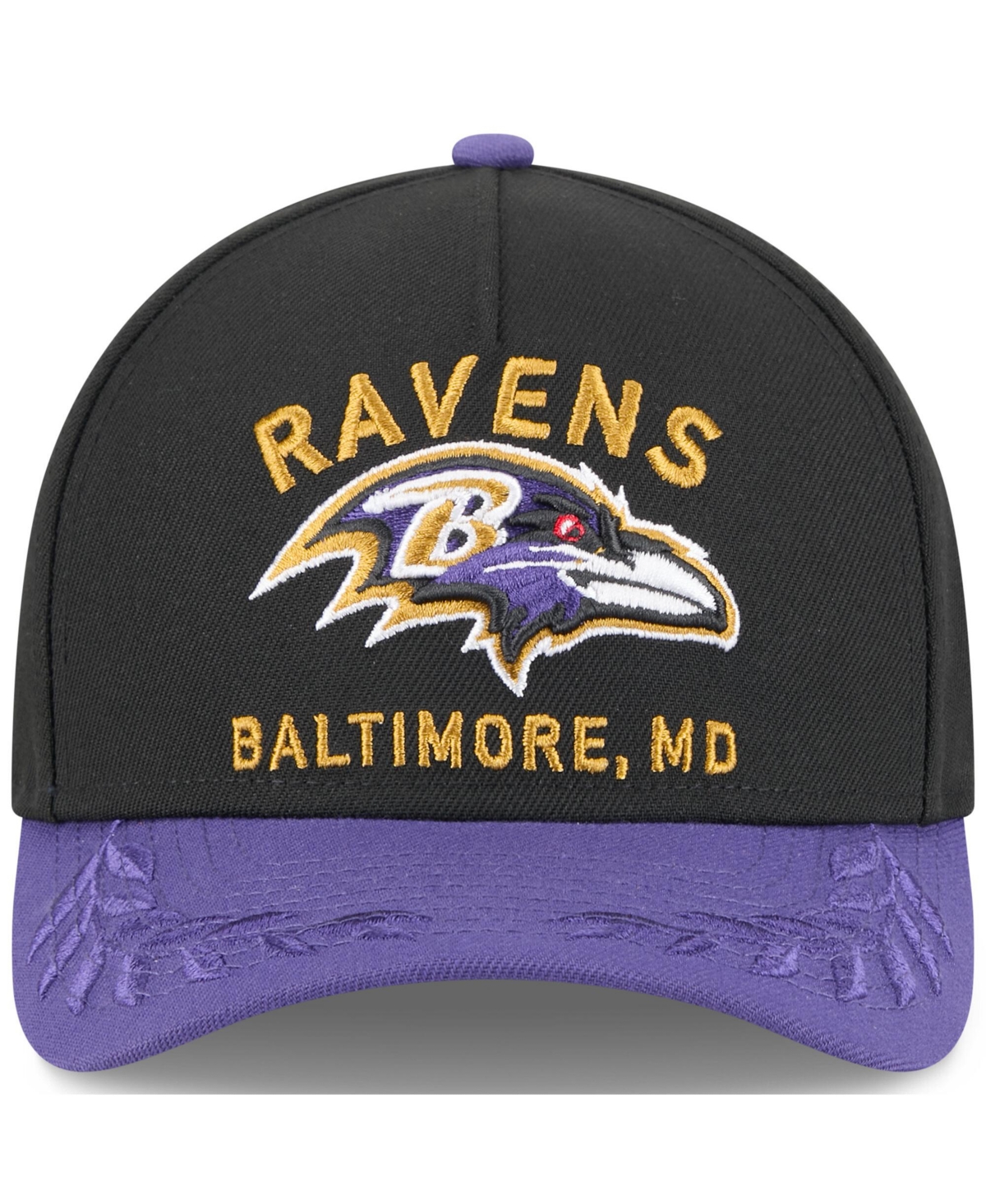 NEW ERA MEN'S BLACK/PURPLE BALTIMORE RAVENS 2025 NFL DRAFT 9FORTY A-FRAME M-CROWN ADJUSTABLE HAT 