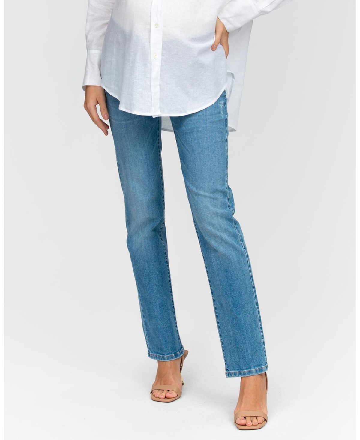 Maternity Extra Length Straight Jeans - Light stoned wash
