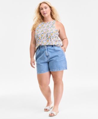 ON 34TH TRENDY PLUS SIZE FLORAL PRINT TANK TOP DENIM SHORTS EXCLUSIVELY AT MACYS 