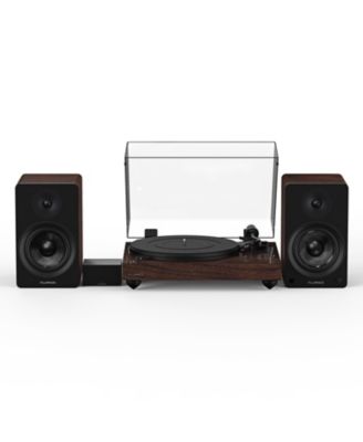 high-fidelity, Bluetooth-enabled, 90W Class D amplified vinyl turntable system with phono preamp, bookshelf speakers, OM10 cartridge.