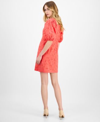 Women's Square-Neck Puff-Sleeve Eyelet Dress