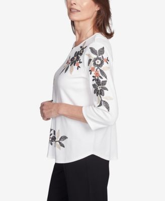 Women's Natural Instinct Earthy Floral Embroidered Textured Keyhole Neck Top