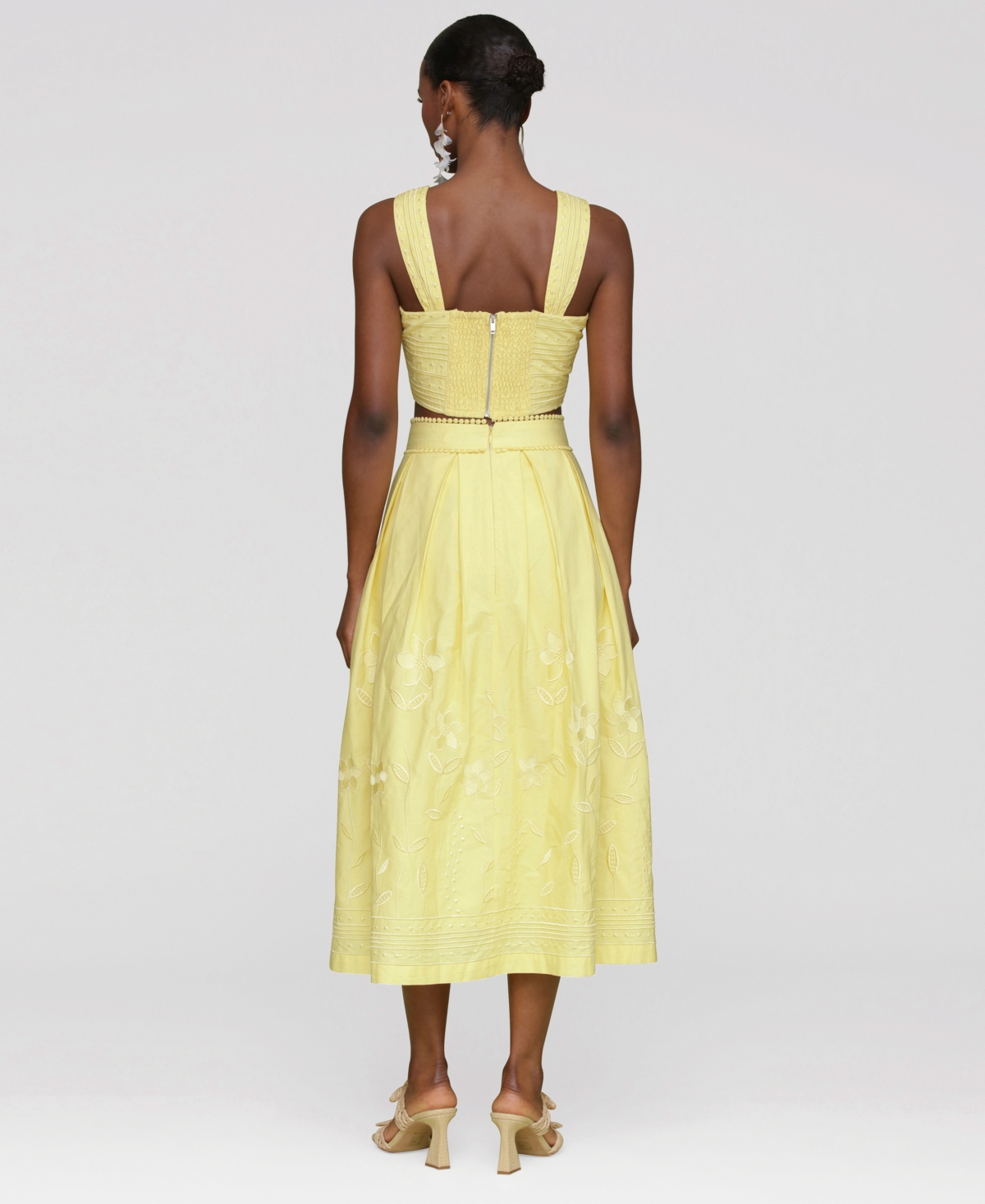 Shop Avec Les Filles Women's Cotton Embroidered Midi Skirt
