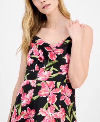 Women's Printed Satin Tiered Cowlneck Maxi Dress