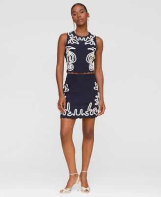 Womens Seahorse Embroidery Sleeveless Shell Top Mini Skirt