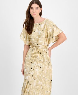 Anne Klein Womens Flutter Sleeve Top Pleated Midi Skirt