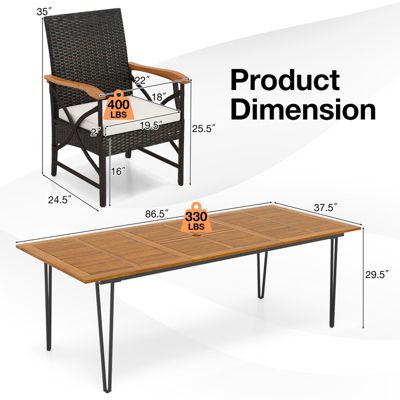 9 PCS Outdoor Patio Dining Set Armchairs Set of 8 & Acacia Wood Square Table