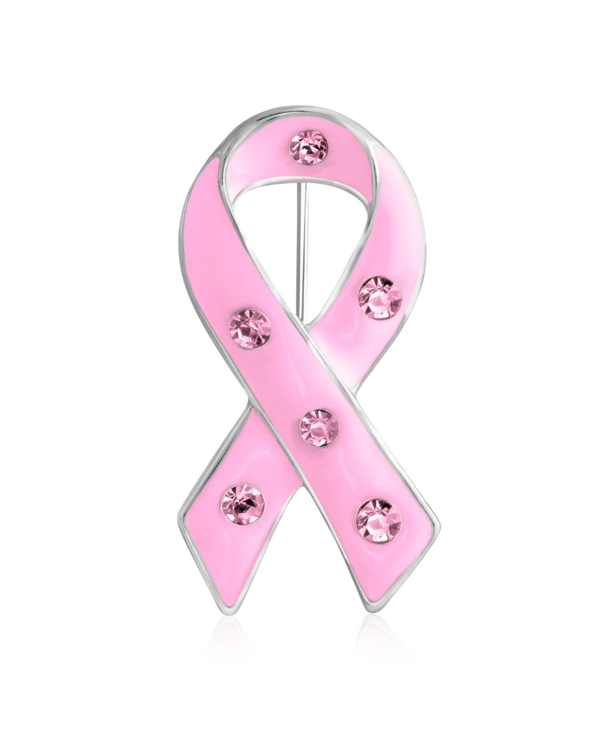 Crystal Accent Enamel Pink Ribbon Breast Cancer Survivor Brooch Pin Silver Gold Plated - Pink oct