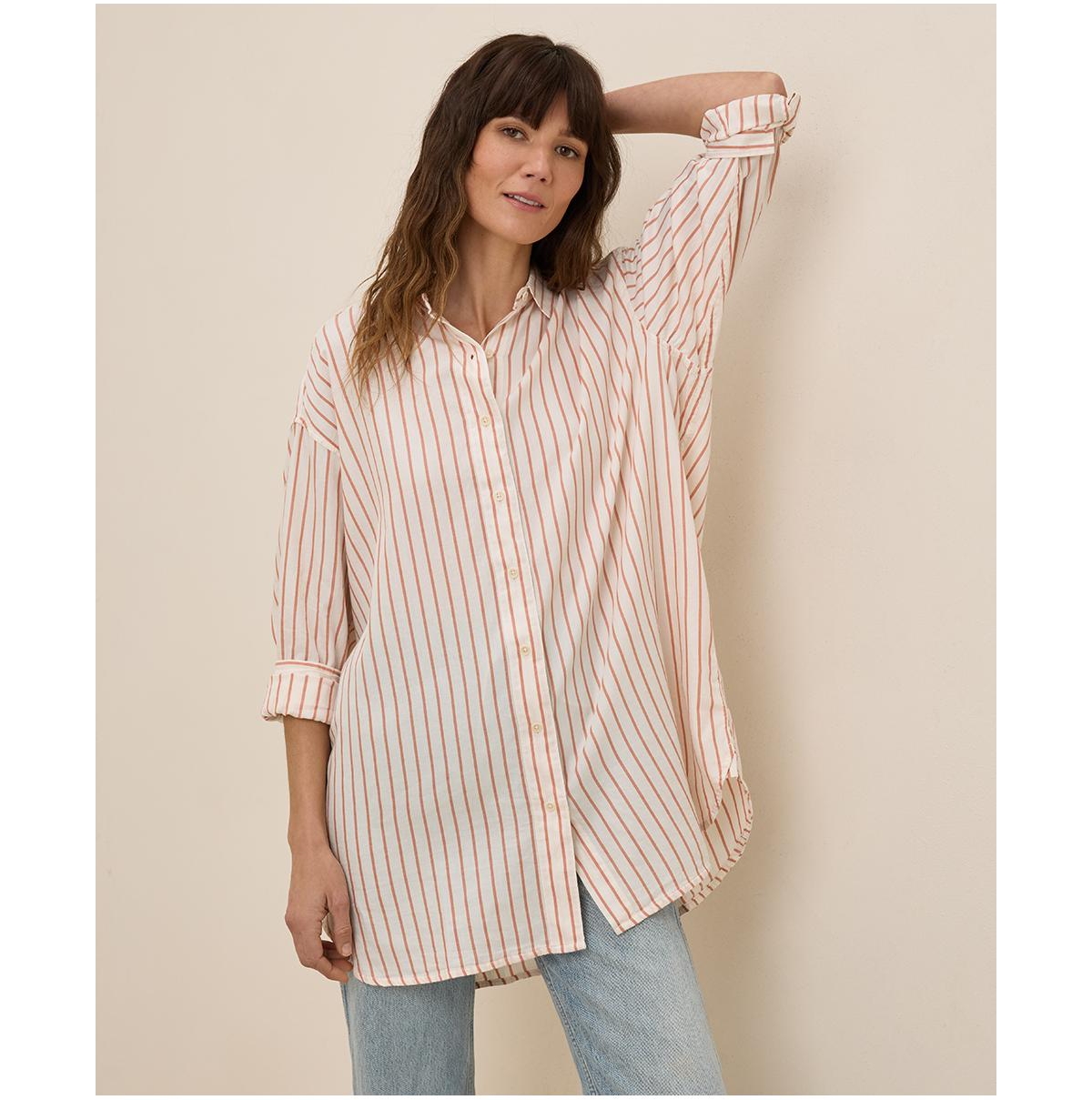 Pact Women's Cotton Sunset Lightweight Cotton Oversized Shirt - Zuma stripe