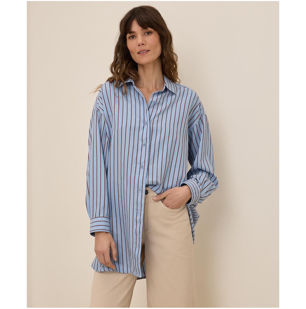 Women's Cotton Sunset Lightweight Cotton Oversized Shirt - Del mar stripe
