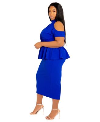 Plus Size Cut-out Shoulder Peplum Midi Dress
