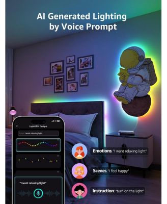 S1 65.6ft AI Smart RGBIC LED Strip Lights for Party Holiday Room Decor, Rainbow Chasing Effects, APP Control No Remote, WiFi Bluetooth