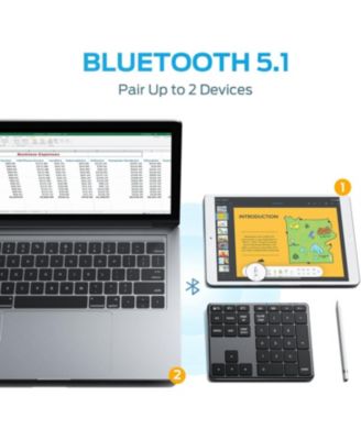 Number Pad, Aluminum Wireless Number Pad for Multi Devices, USB-C Rechargeable, External 34-Keys