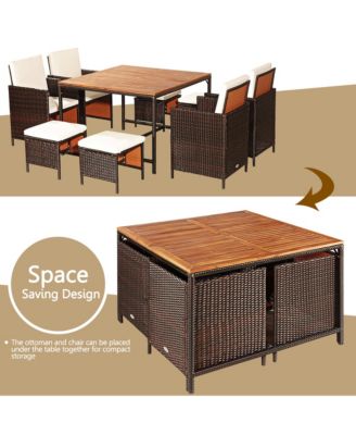 9PCS Rattan Wicker Dining Set Patio Outdoor Furniture Set w/ Cushion