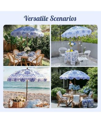 Our Beach Portable Umbrella for Sand Beech Wood Pole Carry Bag with Printed Porcelain Love Cute Garden Parasol