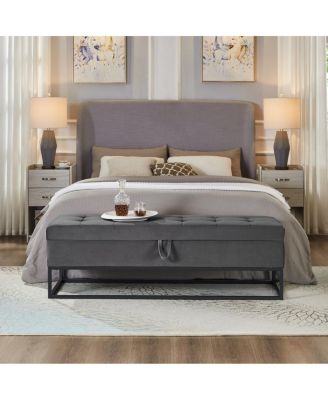 Tufted Velvet Metal Base Upholstered Storage Bench