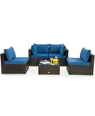 5PCS Patio Rattan Furniture Set Cushioned Sofa Chair Coffee Table